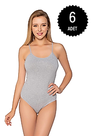 Gümüş 4025 Kadın Likralı İp Askı Kancalı Body Gri 6 lı Paket