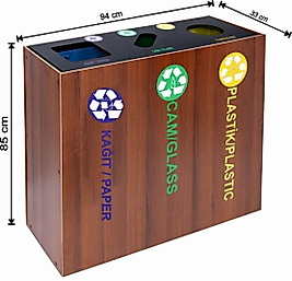 AHŞAP GERİ DÖNÜŞÜM ÇÖP KOVASI 3'LÜ ( KDV DAHİL )