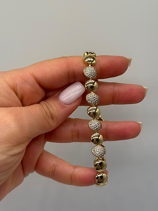 Zirkon Detaylı Top Form Xuping VIP Çelik 14K Altın Renk Kadın Bileklik