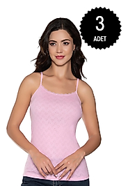 Gümüş 3080 Kadın Jakarlı İp Askı Atlet Pembe 3 lü Paket