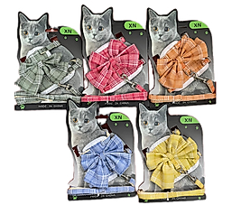 Uzatma Kayışlı Kurdelali Kedi Gezdirme Tasması  (Gri,Pembe,Turuncu,Mavi,Sarı)