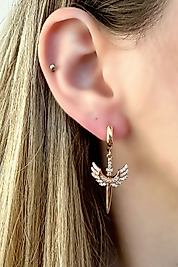 Xuping Vip Seri Mikail Melek Model Zirkon Taşlı Gold Renk Çelik Küpe (4,5 cm)