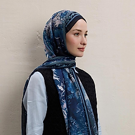 Freshscarfs Ellen Desen Krep İpek Şal Gece Mavisi