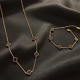 Cleef Model Mini Yoncalı Gold Çelik 2'li Set