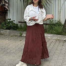 Kırışık Astarlı Kahverengi Kadın Etek