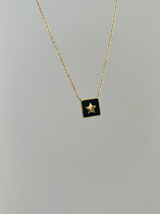 Çelik Minimal Siyah Yıldız Kolye