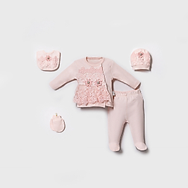 Kız Bebek Kutulu Dantelli 5'li Set Somon