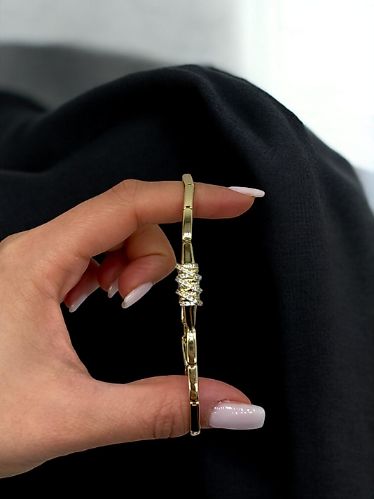 XUPİNG VIP Çelik Orta Detay Zirkon Sarma Bileklik – 14K Altın Renk