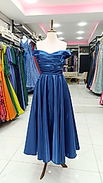 Lacivert Parlak Saten Midi Abiye 1002