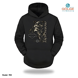 Motorcu Model Slimfit Kapüşönlu Hoodie Erkek kadın Sweatshirt