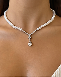 Gümüş Detaylı İnci Kolye