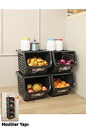 Modüler Patates Soğan Sebze Düzenleyici Organizer | Kapaklı Sebzelik Organizeri 29x32x25 Cm 4 Adet