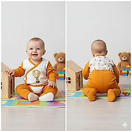 TURUNCU BEYAZ BALONLU 5'Lİ HASTANE ÇIKIŞ SETİ