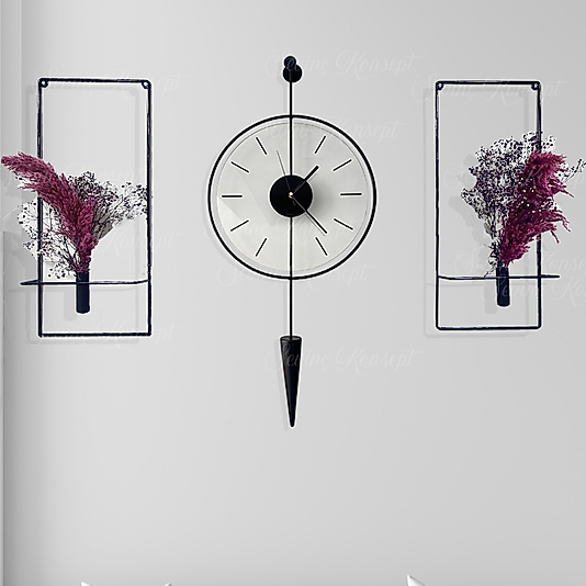 VİP SET 3'LÜ MasipPi Glazing SİYAH, Modern Dekoratif Duvar Saati