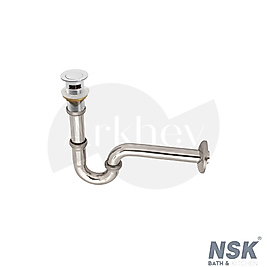 NSK Click-Clack Süzgeç Mekanizmalı "U" Borulu Lavabo Sifon Takımı - Krom / Metal / Taşma Delikli Lavabo Uyumlu ARKHEV0006