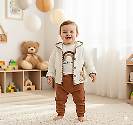 9 Ay 2 Yaş Arası Rainbow Ayıcık Desenli Kapşonlu Hırka, Sweat Pantolonlu Üçlü Müslin Takım