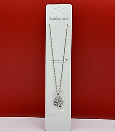 Pembe taşlı yonca kolye çelik silver