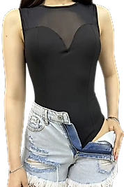 Tül Detaylı Dalgıç Bluz-SİYAH