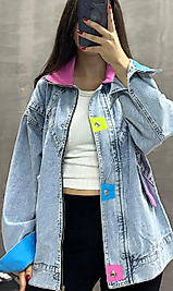 Mavi denim renk detaylı ceket