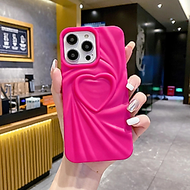 iPhone 11 Kalpli Kabartmalı Silikon Telefon Kılıfı Gül Kırmızısı