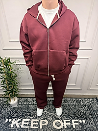 Fermuarlı Baggy Basic Eşofman Takım - Bordo