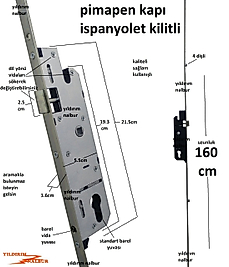 İSPANYOLET KİLİTLİ PİMAPEN KAPI KİLİDİ 160CM EMNİYET KİLİDİ