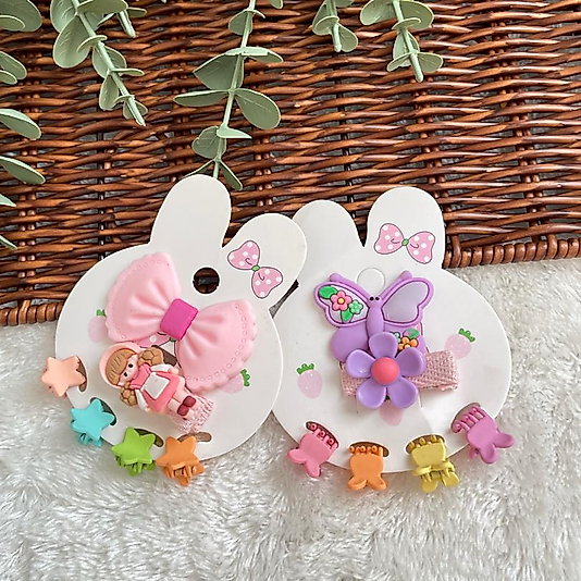 Fiyonk Bağlama Kız Figürlü Klips Mandal Toka Set