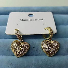 Çelik 14K Kalp 💛 Taşlı Küpe