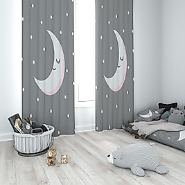 MinibabyroomsGri Ay ve Yıldızlar Temalı Fon Perde