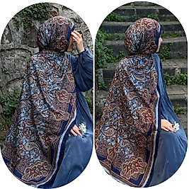 PAMUKLU ETNİK DESEN ŞAL- LACİVERT \ BEBE MAVİ