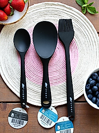 Tarto 3'lü Set Pilav Kaşığı Uzun Fırça ve Mini Derin Kaşık Siyah Renk