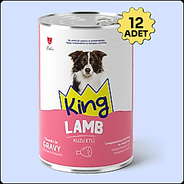 King Sos İçerisinde Et Parçacıklı Kuzu Etli Köpek Konservesi 400 gr 12 Adet