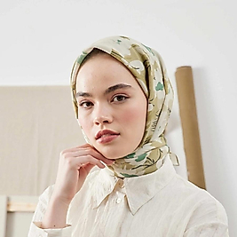 Multi Flower Desen Pamuk İpek Eşarp Adaçayı