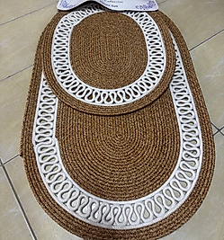 2li Jüt Banyo Paspas Seti (Beyaz Zikzak Desen)