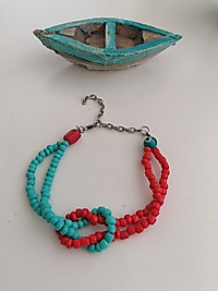 Turkuaz ve Kırmızı Geçmeli Bilezik