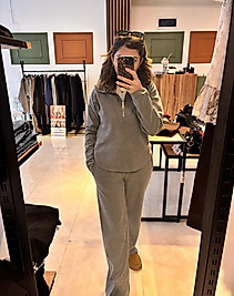 Selanik kumaşta yaka fermuarlı takım