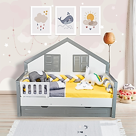 TUGU HOME&BABY ÖRGÜLÜ MONTESSORİ PAMUKLU 8 PARÇA 90x190 cm MONTESSORİ YATAK,TEK KİŞİLİK MONTESSORİ UYKU SETİ