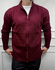 Tam Fermuarlı Basic Hırka - Bordo