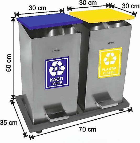 2 BÖLMELİ KARE Pedallı GERİ DÖNÜŞÜM SETİ 108 LT ( KDV DAHİL )