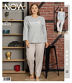 Gri Uzun Kollu Yün Viskon Pijama Takımınoya 21213