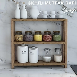 Simge 3 Katlı Ahşap Mutfak Rafı / Dekoratif Raf / Çok Amaçlı Kullanım ( Atlantik Çam )