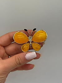 Zirkon Taşlı Sarı Kelebek Figürlü Broş