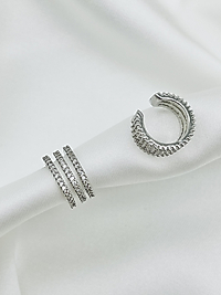 Zirkon Taşlı Çoklu Çelik Ear Cuff (kıkırdak küpe)(SILVER)