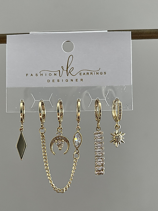 Gold 6’lı Taşlı Küpe(ÇELİK DEĞİLDİR)