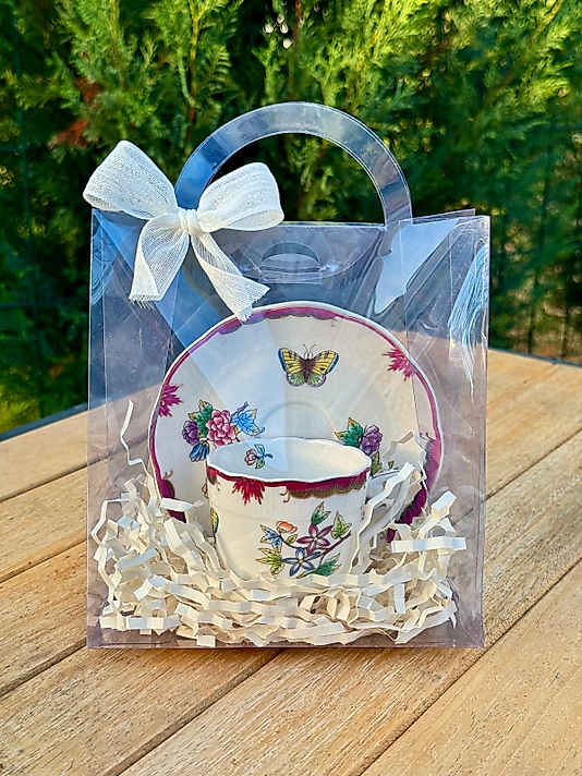 Hediyelik Çantasında Fuşya Vintage Model Porselen Kahve Fincanı