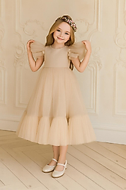 Kız Çocuk Bej Renk Prenses Elbise