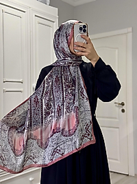 Vişne İthal Etnik Desen Vual İpek Şal