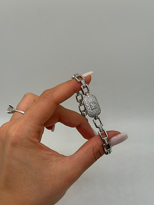 XUPİNG Baget Zirkon Merkezli VIP Çelik Bileklik – Gümüş Renk