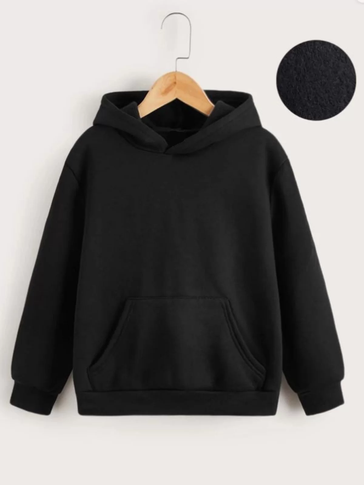 Çocuk Unisex Kapüşonlu Düz Sweatshirt - Siyah