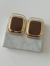 Gold Kahve Kare Küpe